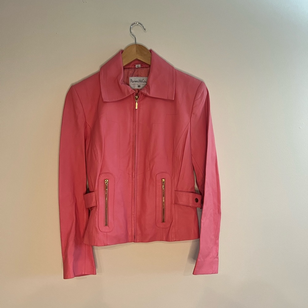 Pamela Mccoy Pink Genuine Leather Jacket